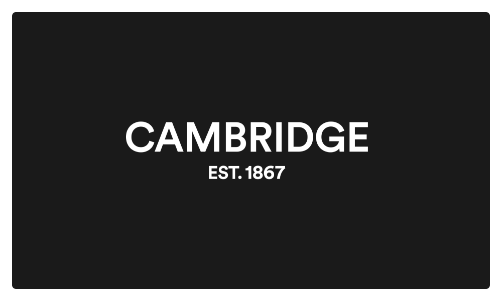 Text reading CAMBRIDGE EST. 1867 in white letters on a black background.