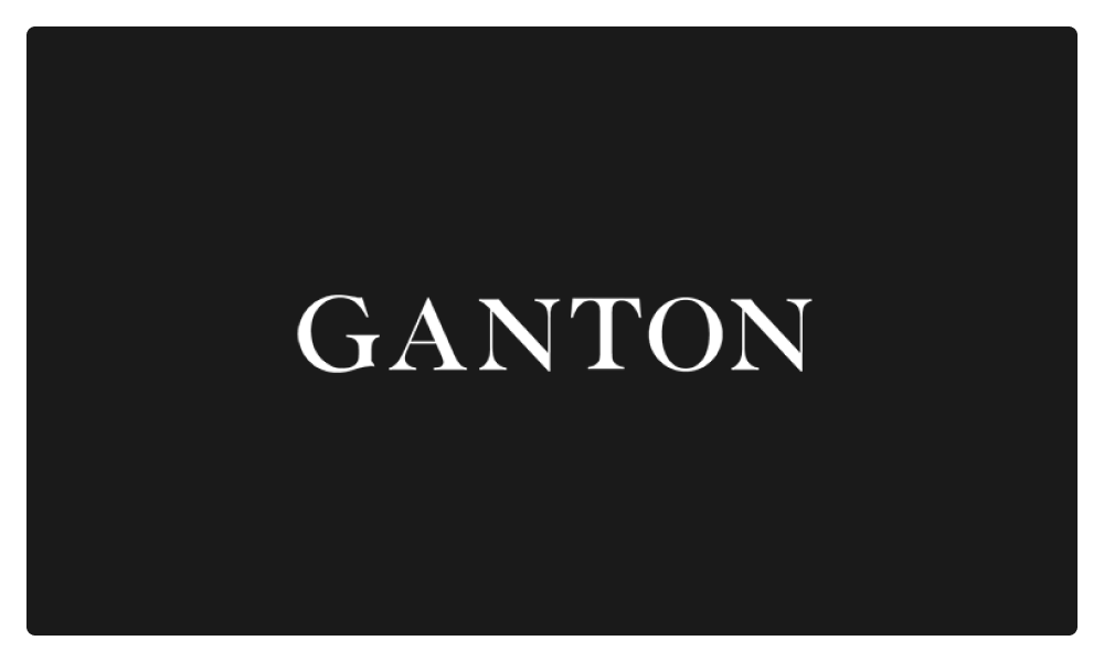 The word 'GANTON' displayed in uppercase white serif font on a black background.