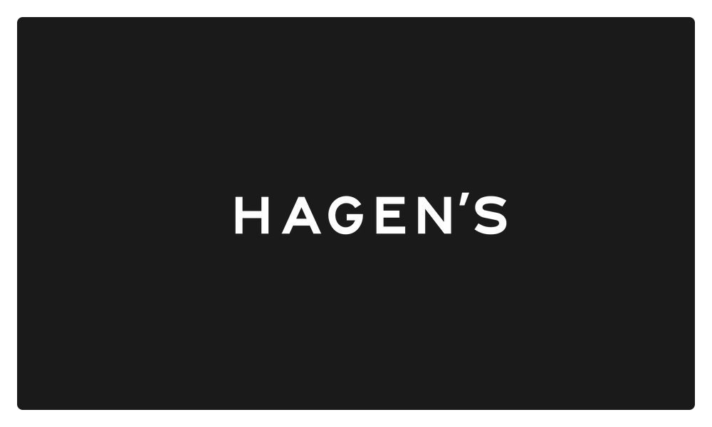 White text reading HAGEN'S on a black background.