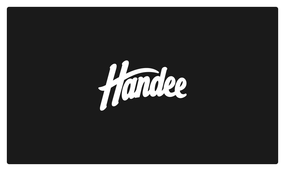 Handee brand name in white stylized script on a black background.