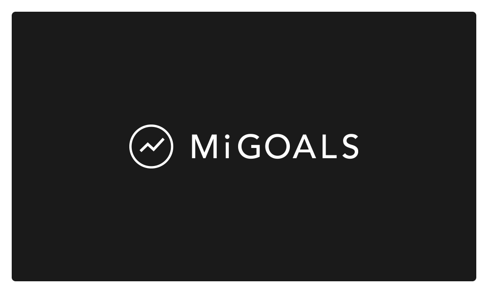 MiGOALS logo with a circle enclosing a rising line graph icon on a black background.