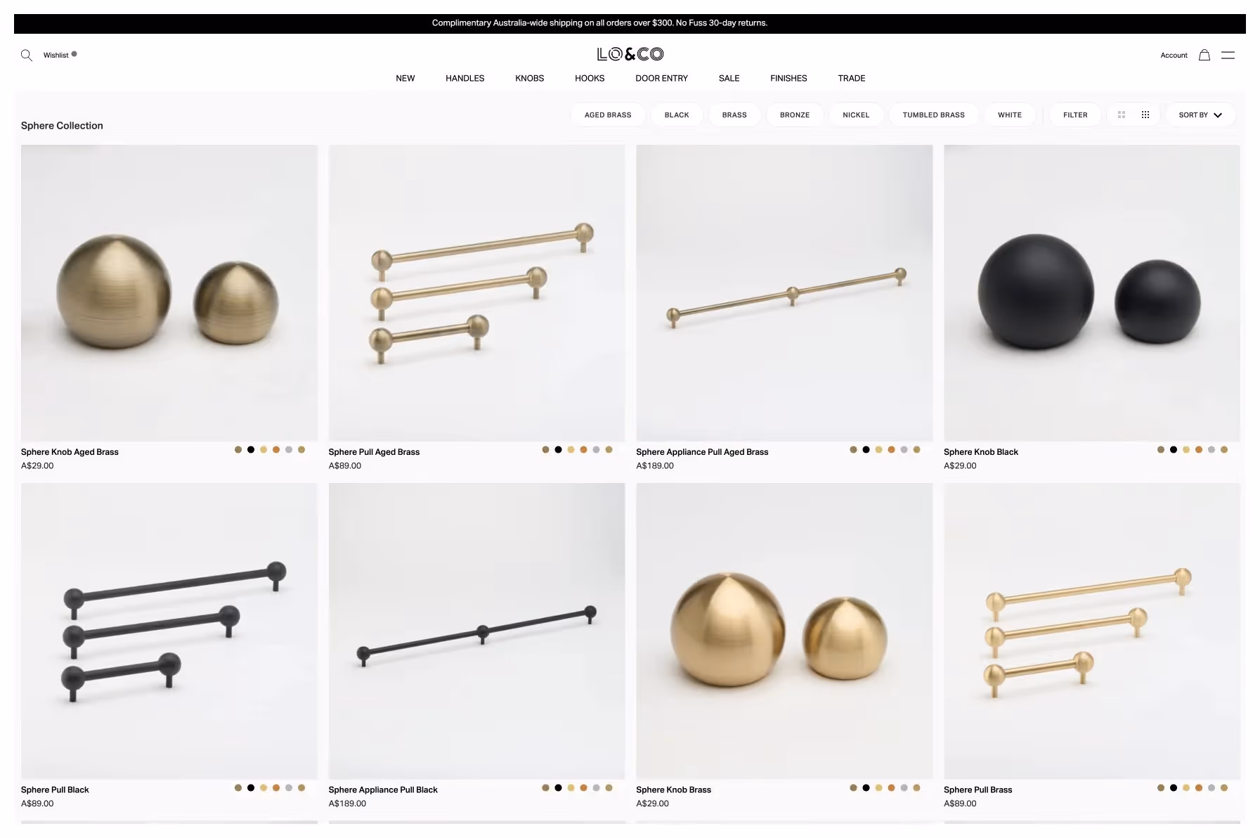 Lo & Co collection page grid with product filtering on headless Shopify Plus