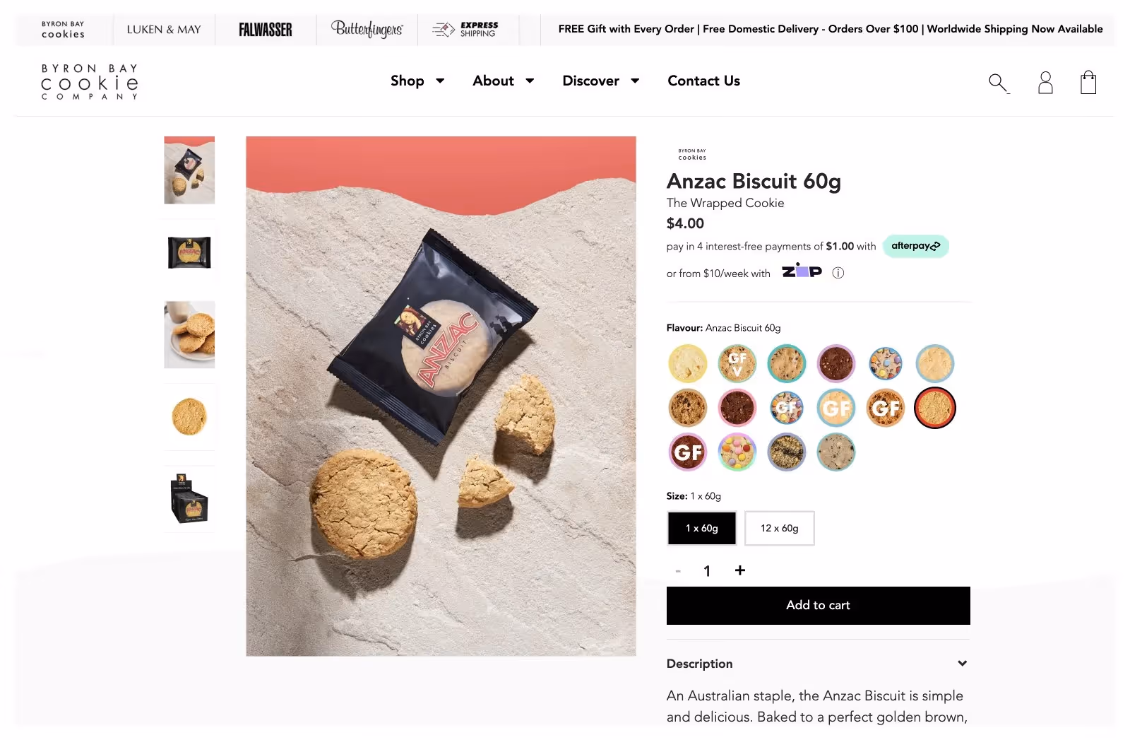 Byron Bay Cookie collection page with dietary and flavour filtering on Shopify Plus