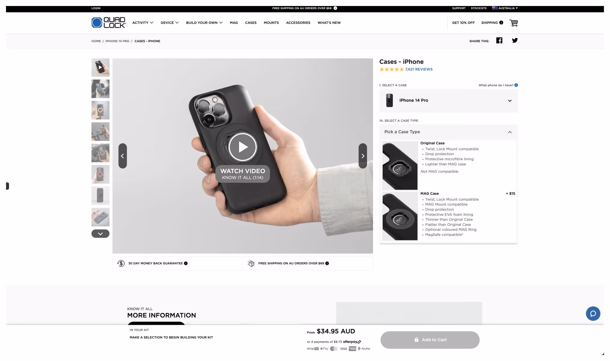 Quad Lock product detail page desktop view on Shopify Plus with custom UX