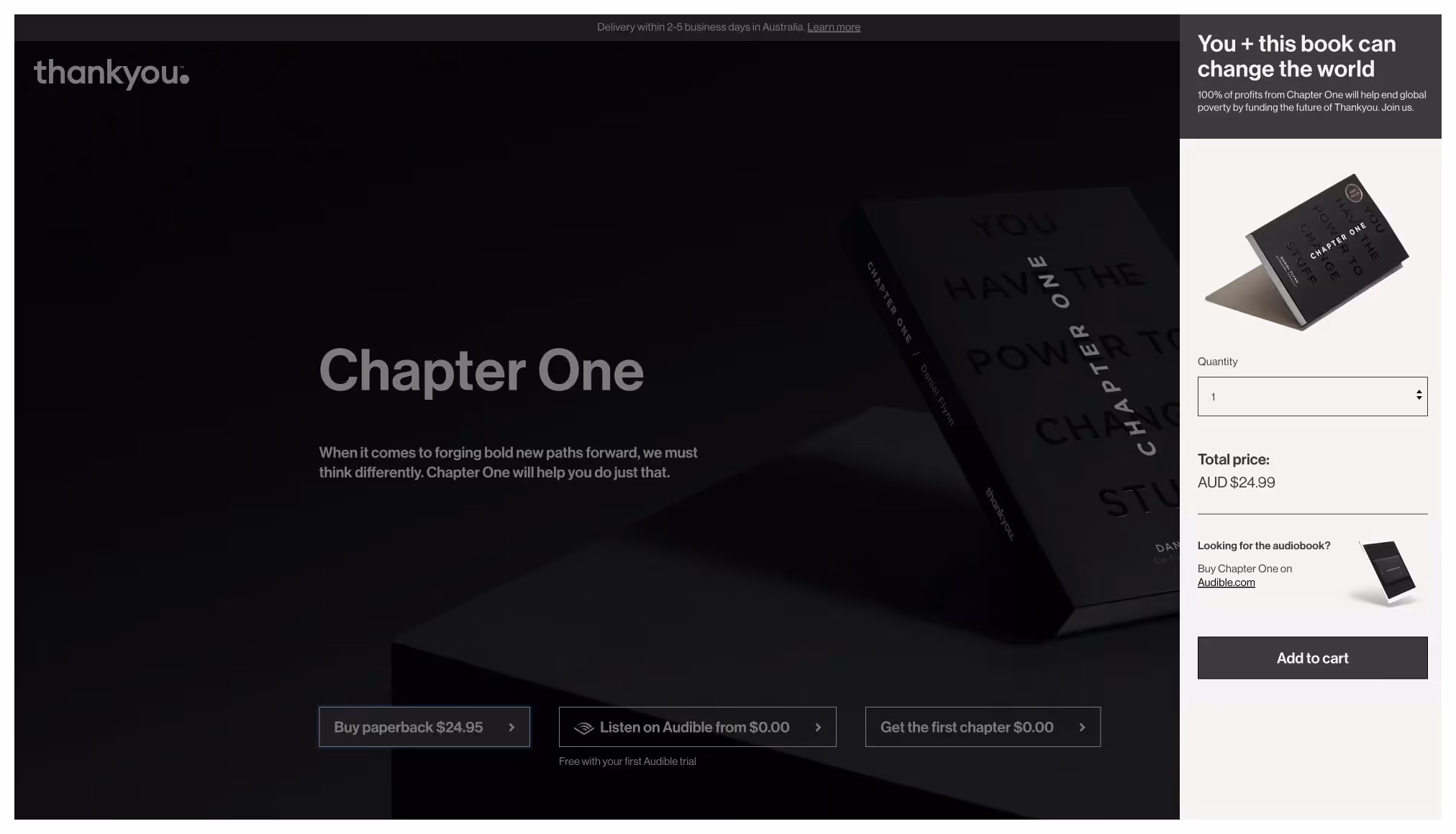 Thankyou Shopify Plus homepage showing mission-driven product storytelling