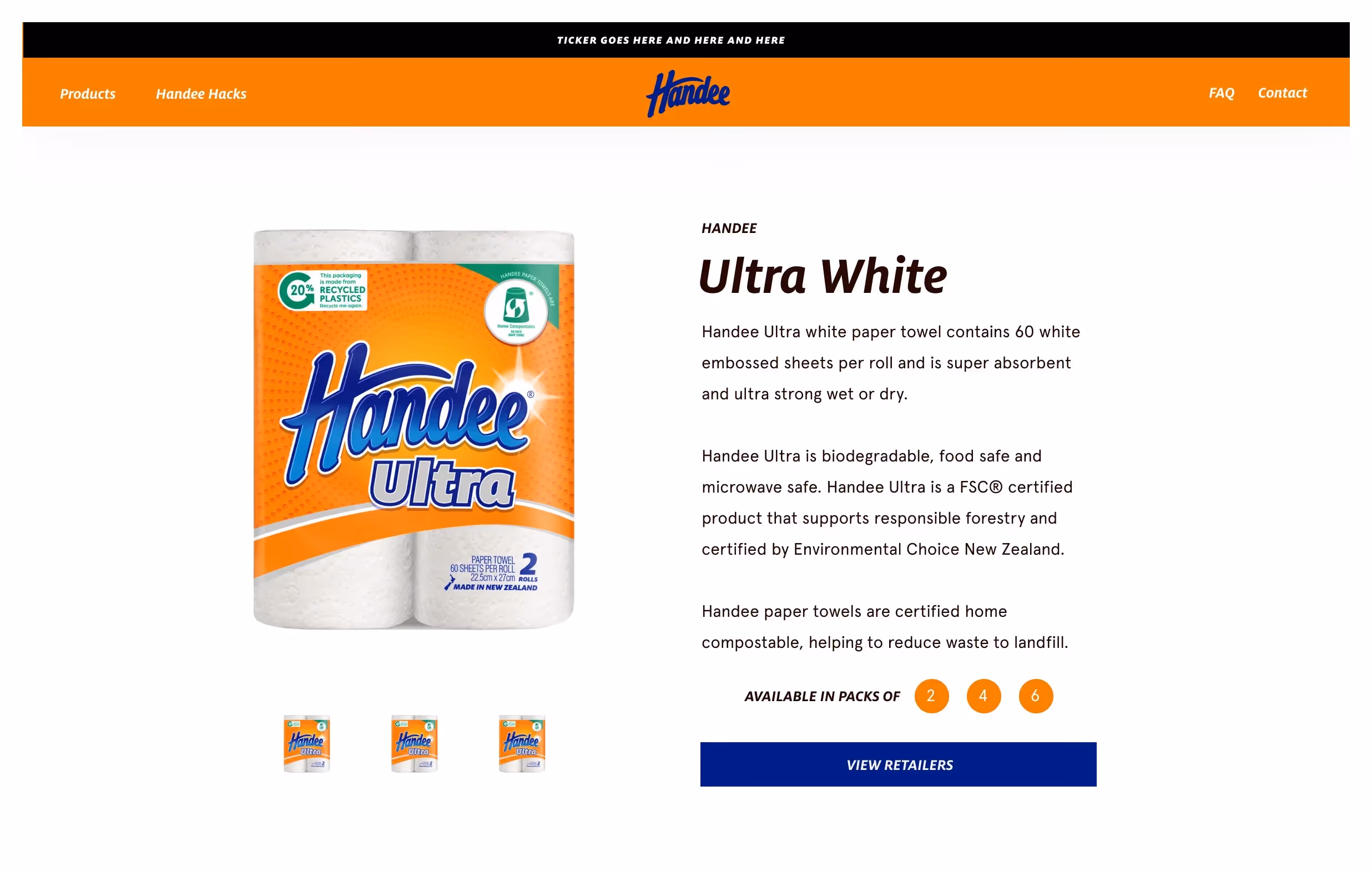 Handee mobile product page with retail store locator integration