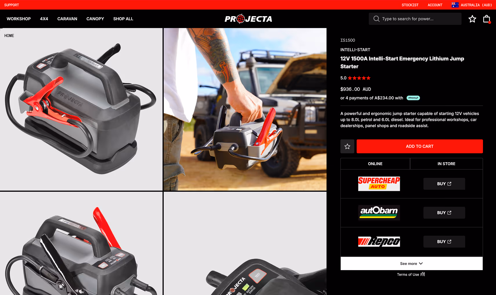 Projecta Power product comparison interface on headless Hydrogen Shopify Plus