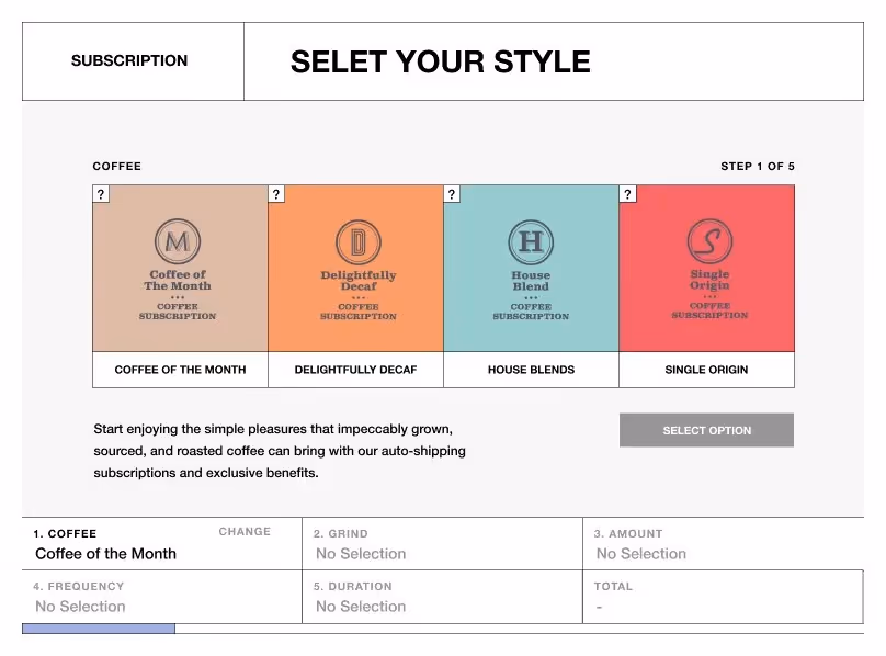 The Coffee Company mobile product page with specialty coffee filtering