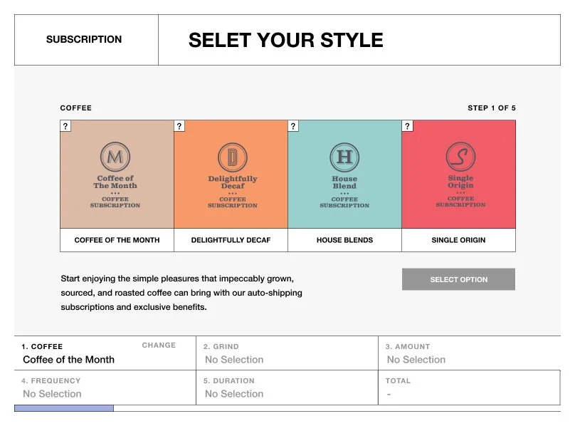 The Coffee Company mobile product page with specialty coffee filtering