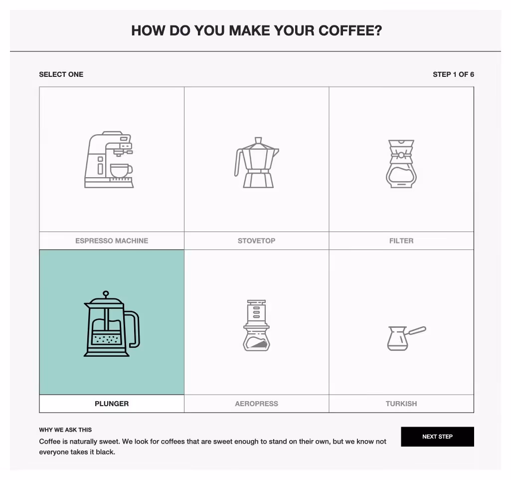 The Coffee Company subscription builder interface on headless Shopify Plus