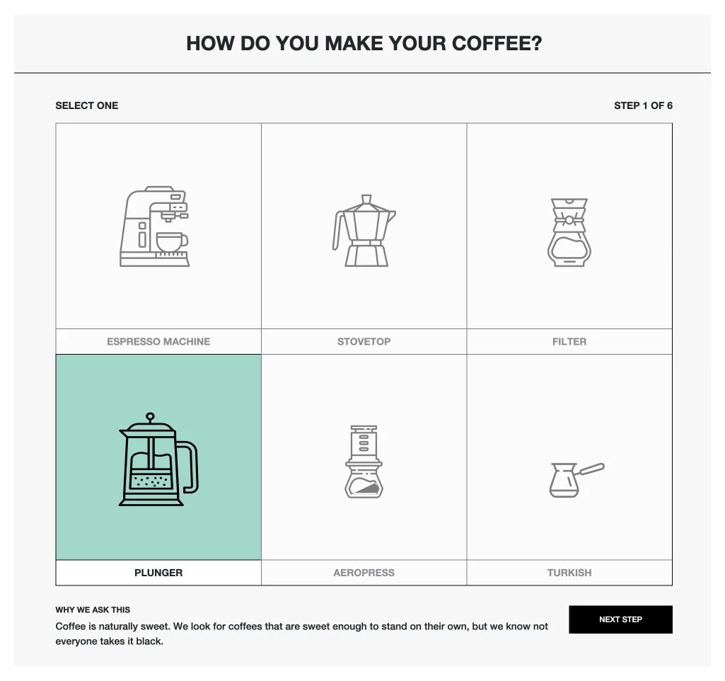 The Coffee Company subscription builder interface on headless Shopify Plus