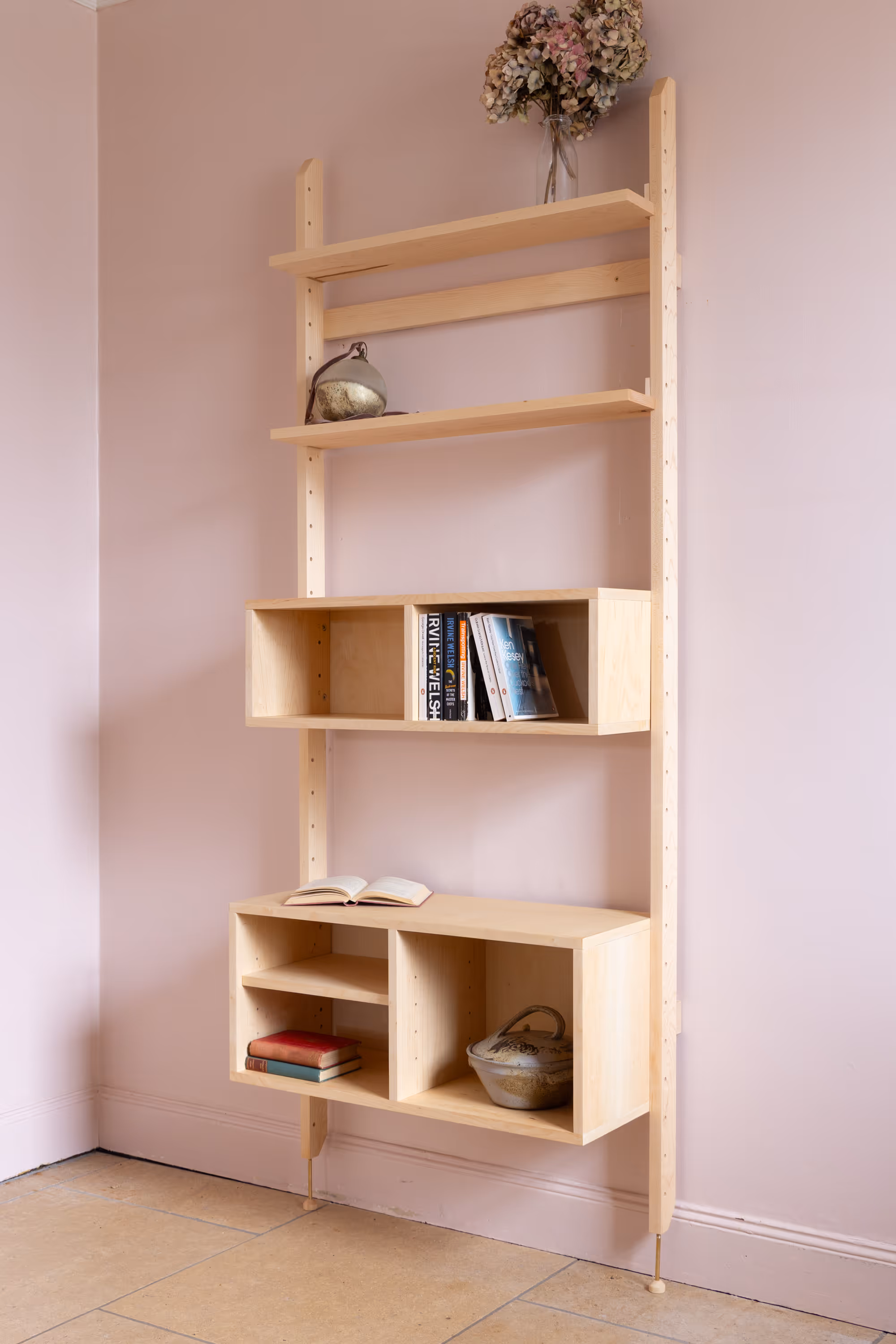 An example one-bay Forma setup, showing shelves and two open cabinets