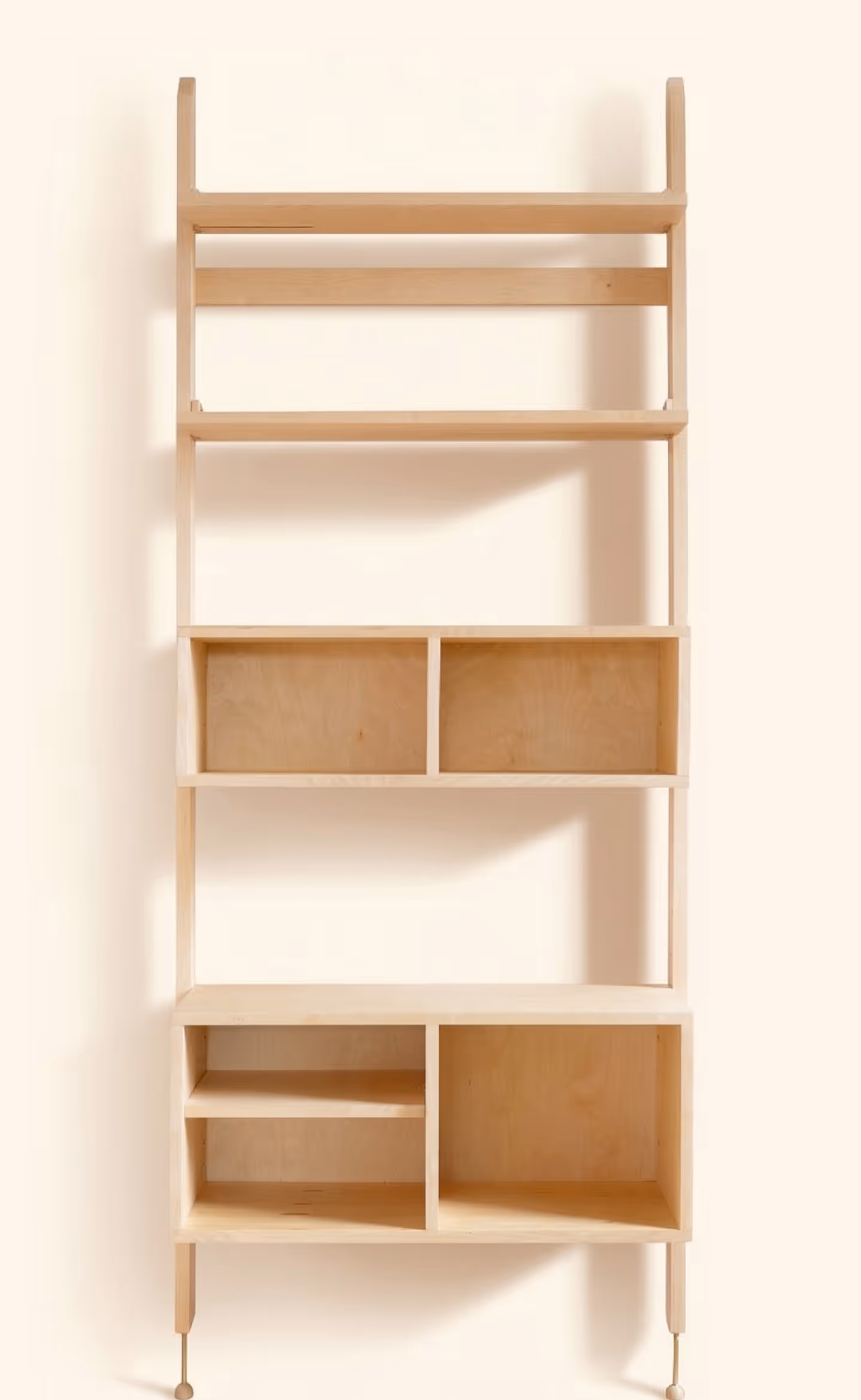 Photograph of an example Forma single-bay setup, with two open cabinets and shelves