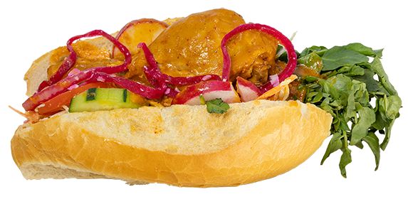 stewed chicken in a bread