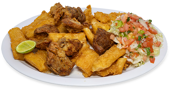 fried yuca with fried pork or anchovies