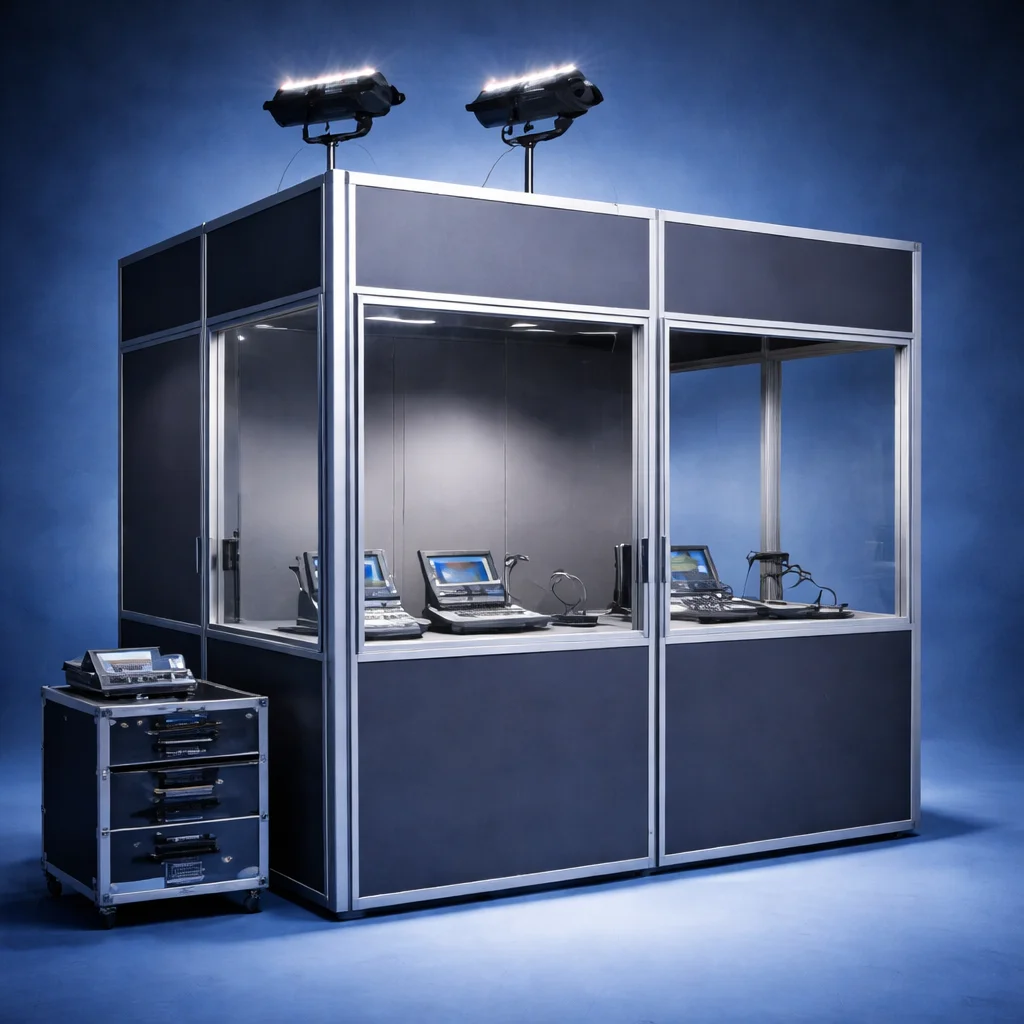 Cabine de interpretação simultânea para eventos multilíngues
