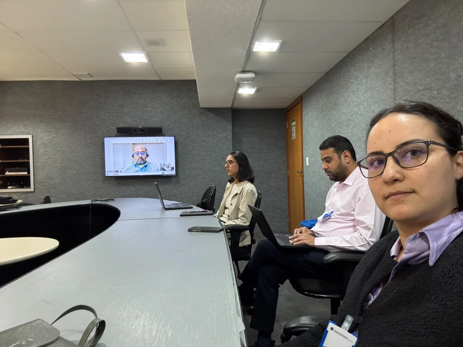 International consulting team and Brazilian public-sector officials in a working session in Brasília, supported by a professional Portuguese–English interpreter.