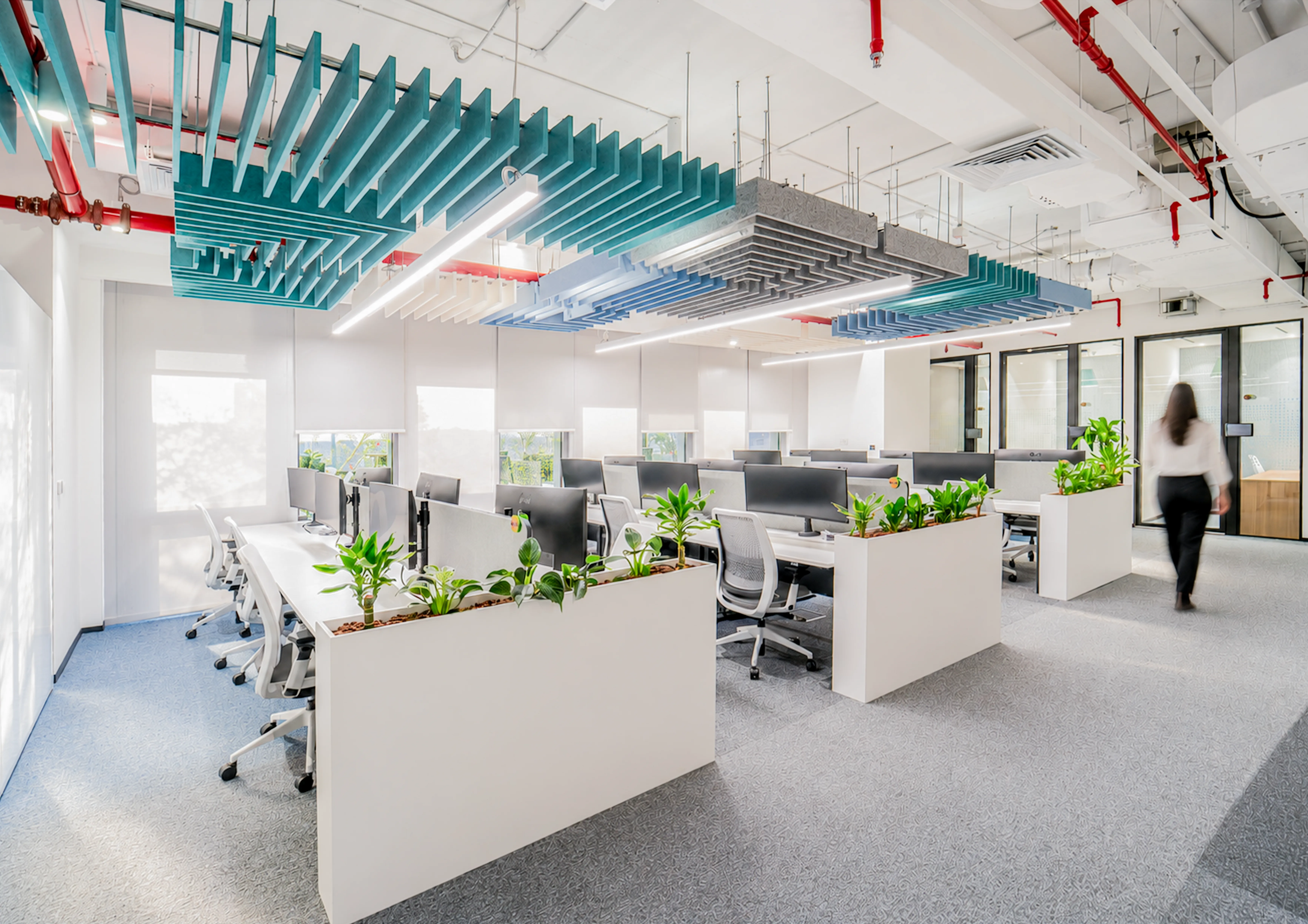 Interior view of a modern office meeting room or testimonial portrait backdrop