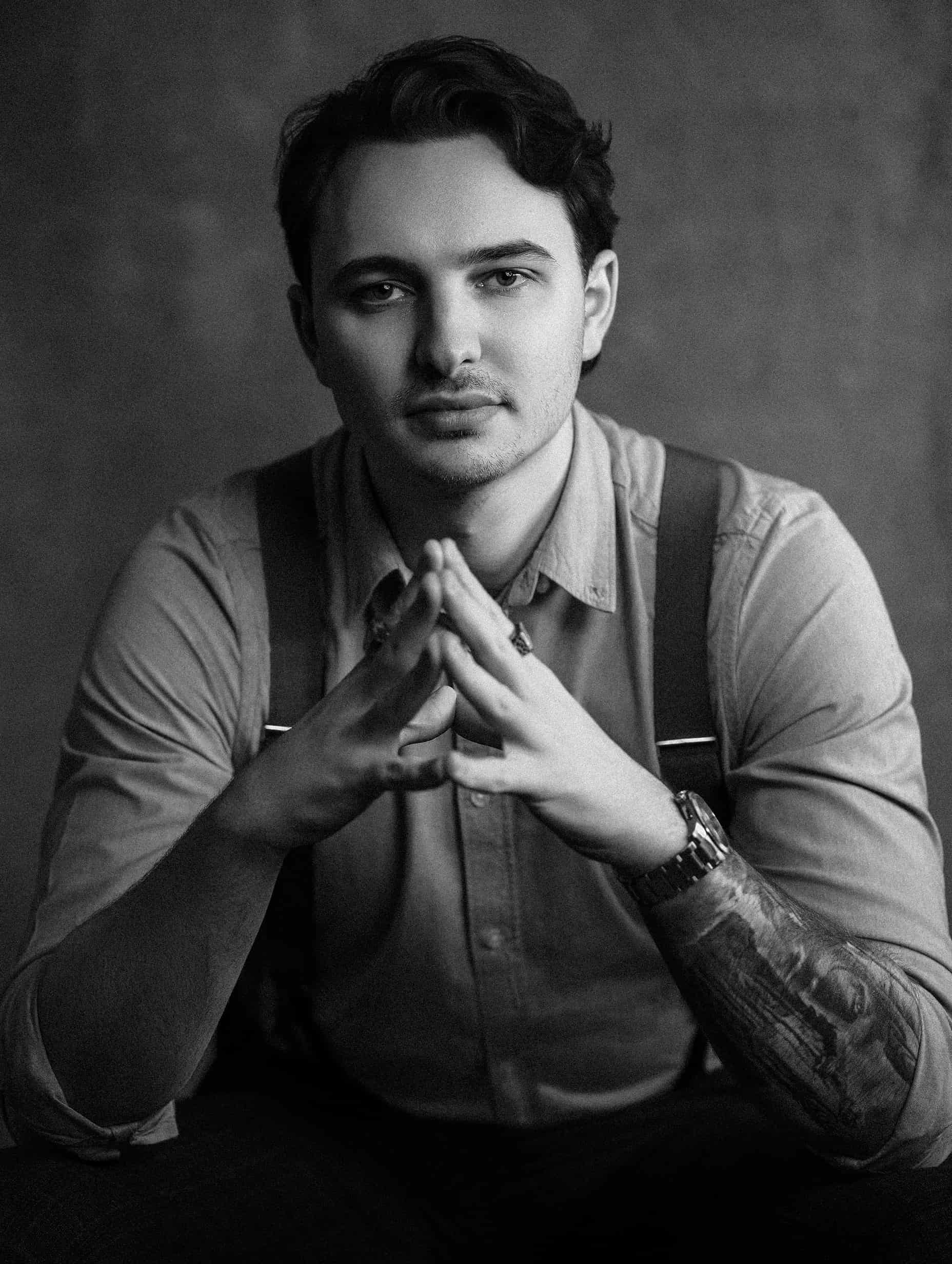 Black and white portrait of Kaine Levy, marketing consultant