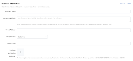 Enter your business information