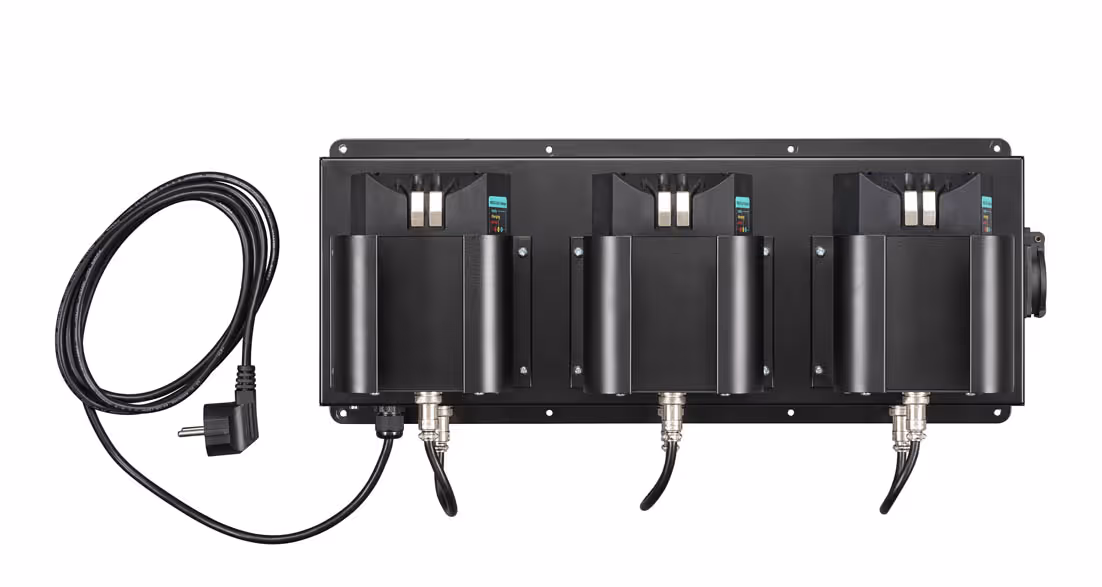 Mica lampen opladen in een rek