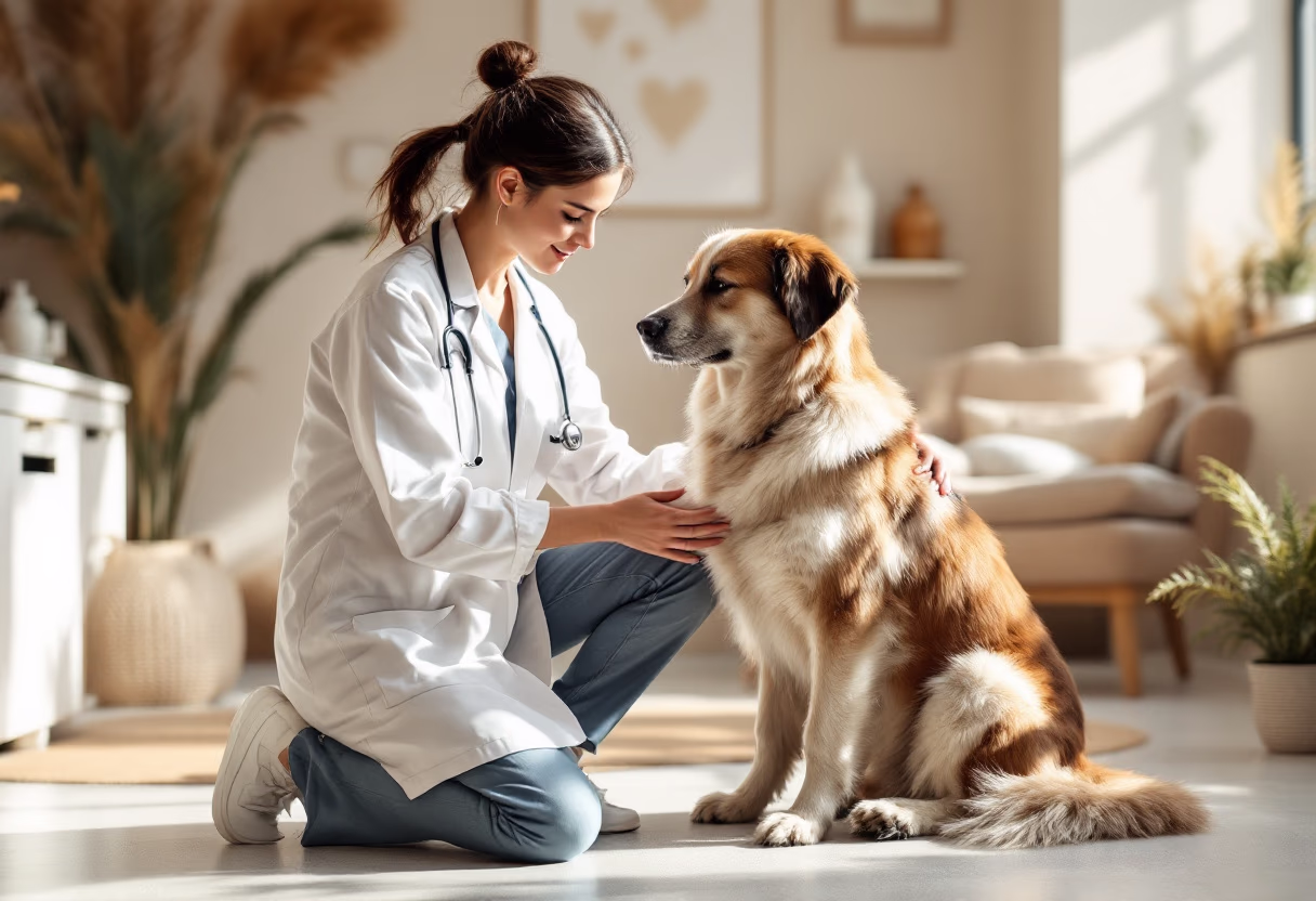 image of a veterinarian examining a dog