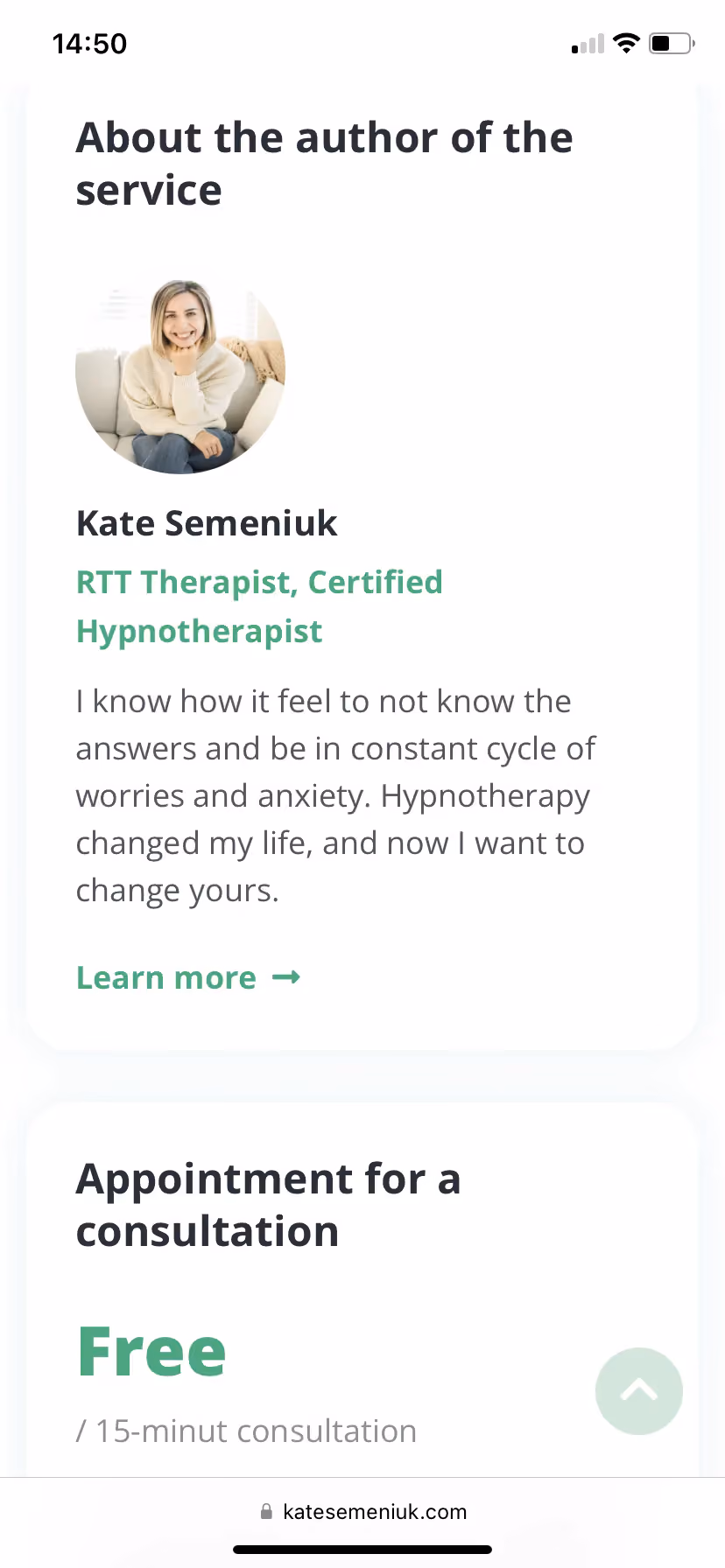 Kate Semeniuk website on mobile screens