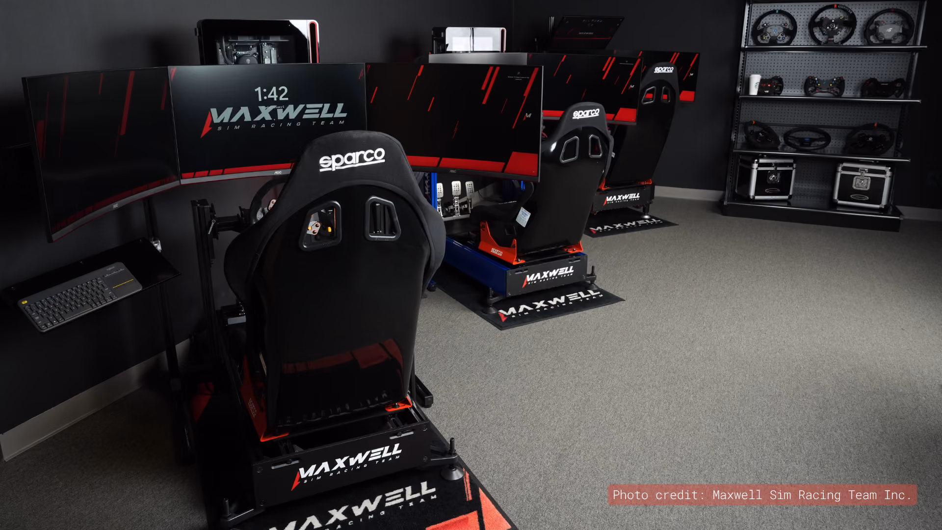 Row of Maxwell racing simulators