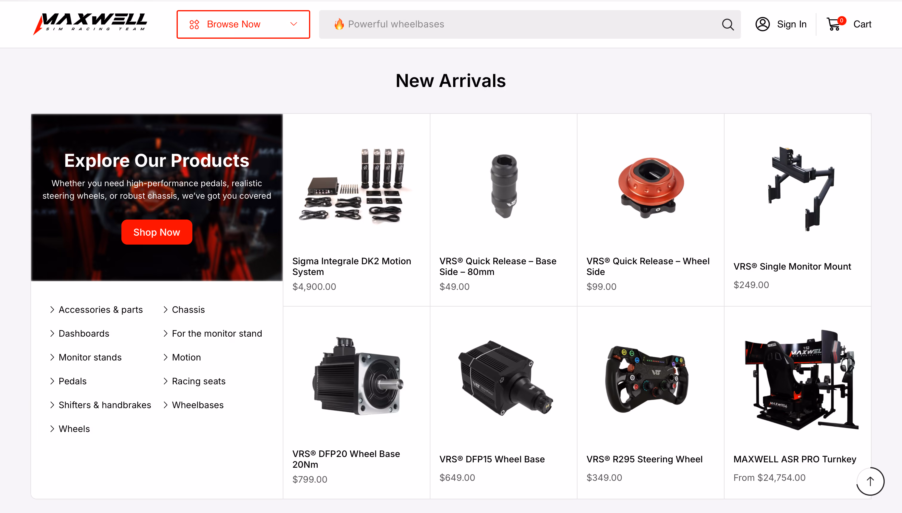 Maxwell e-commerce homepage