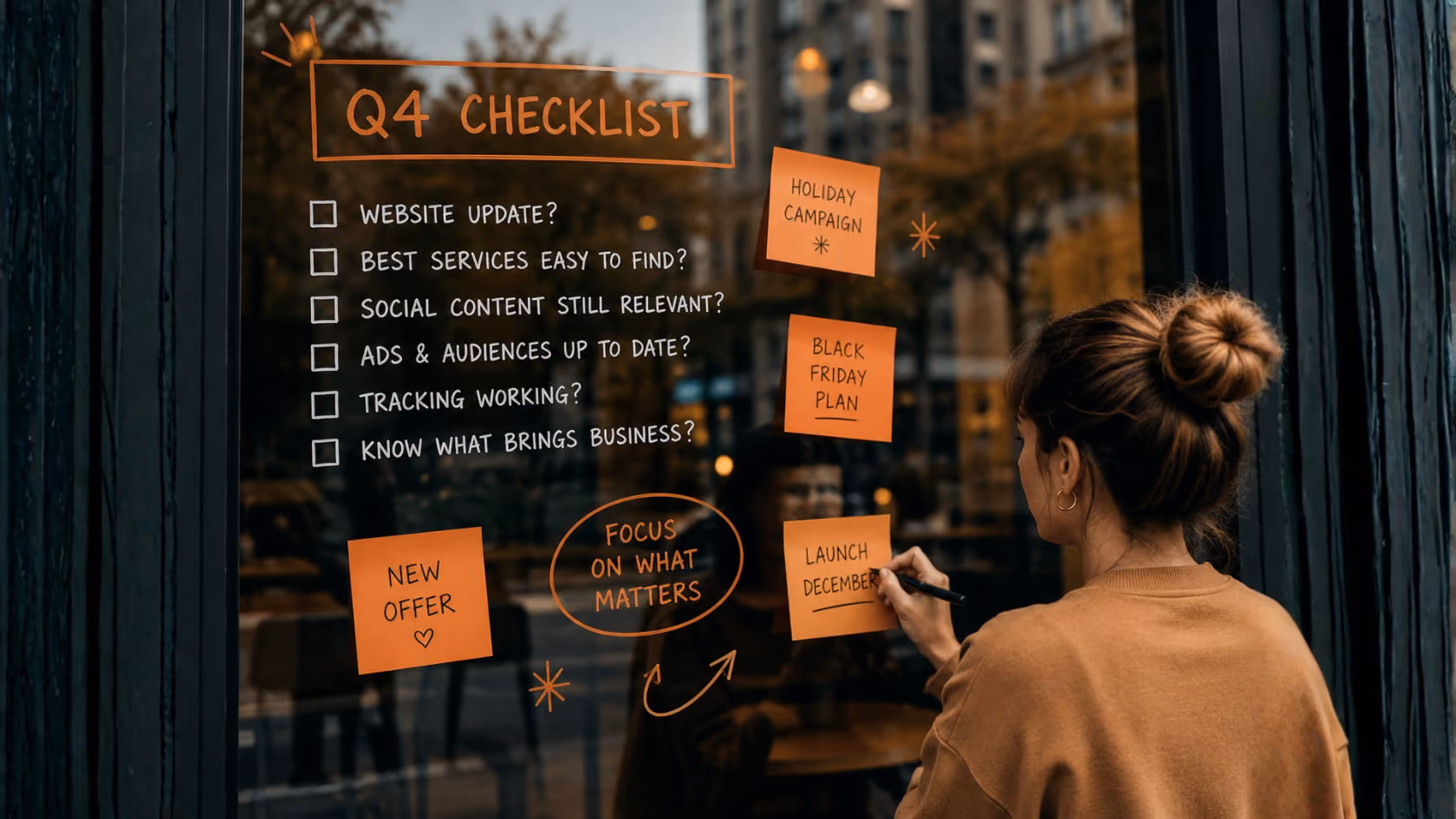 Open marketing checklist with campaign priorities