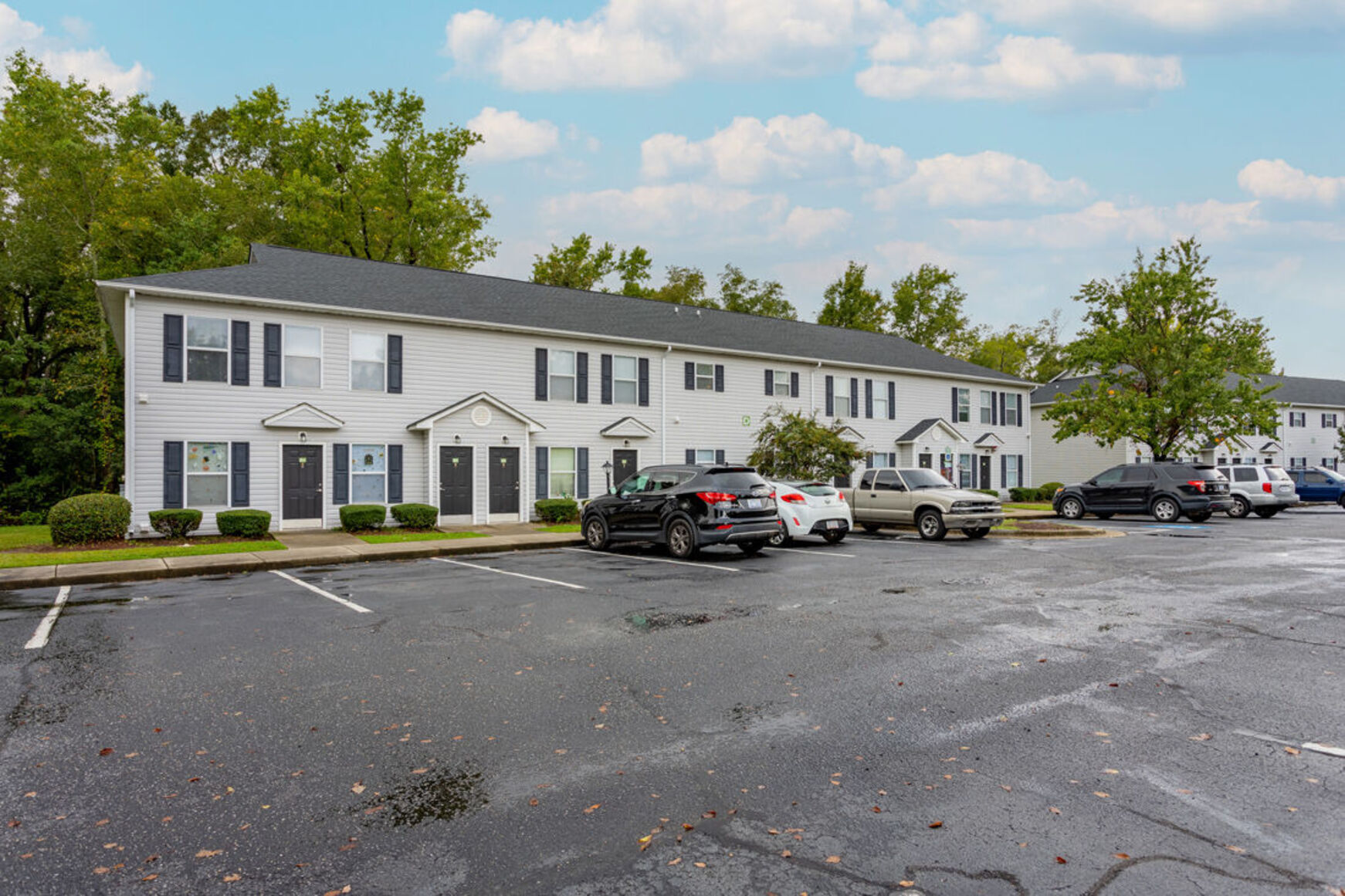 Exterior of buildings and parking lot