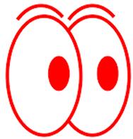 Two large cartoon eyes looking to the right with raised eyebrows.
