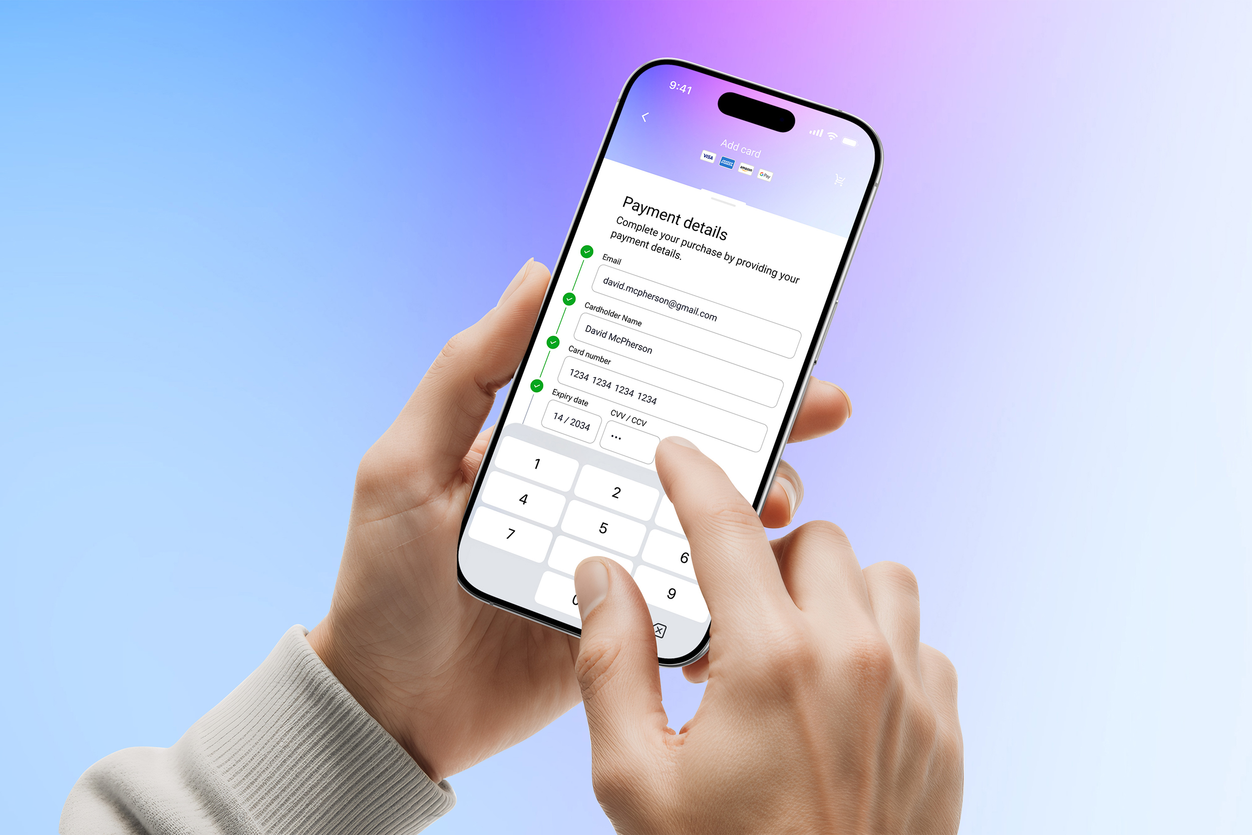 Payment UX Ui Page design, mockup of iPhone in use