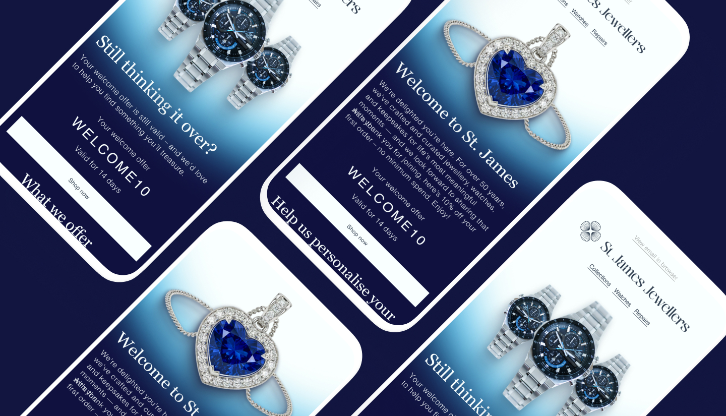 First and second email mockup on mobile phone screen
