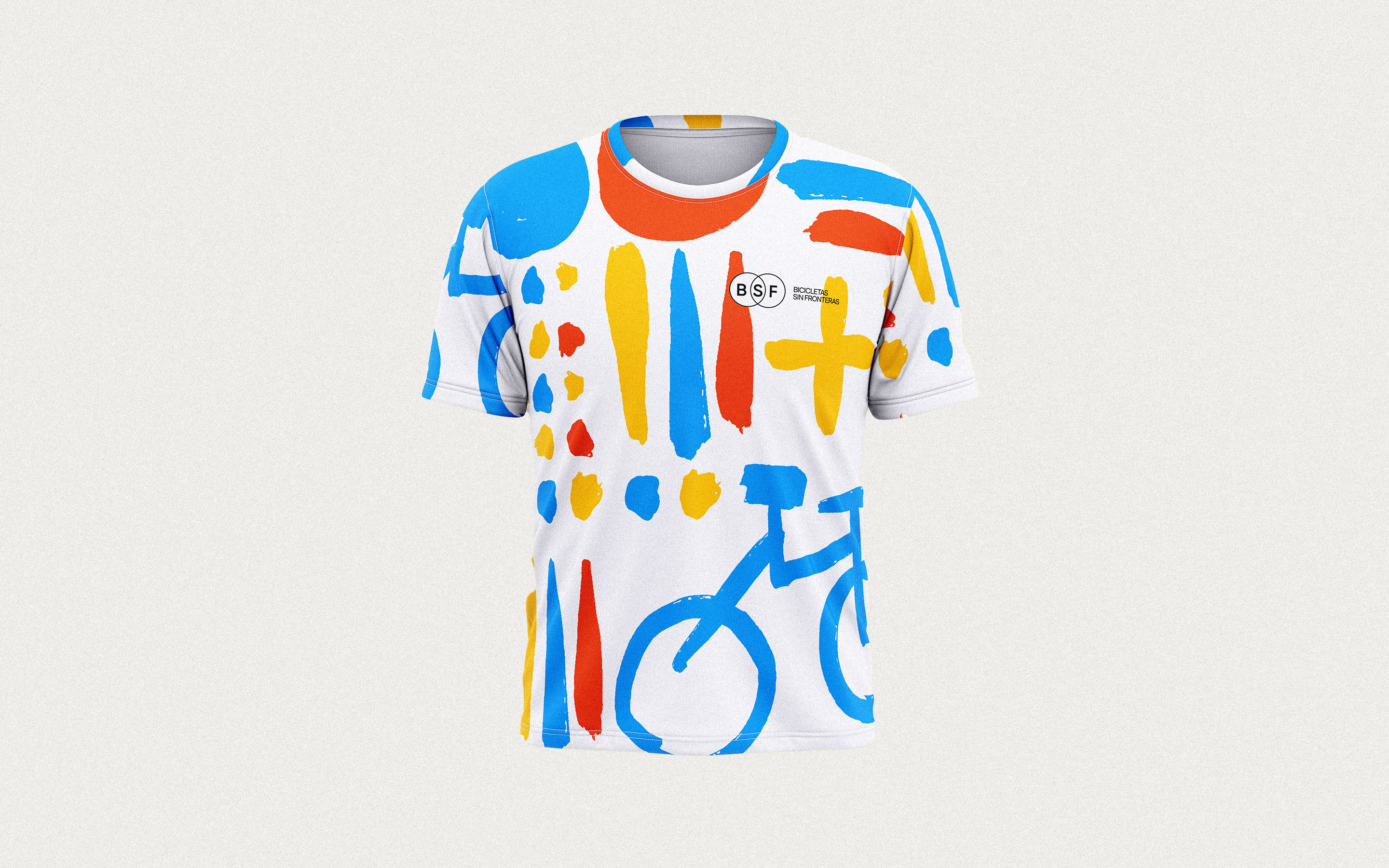 Cyclists Without Borders cycling jersey illustration with educational icon system