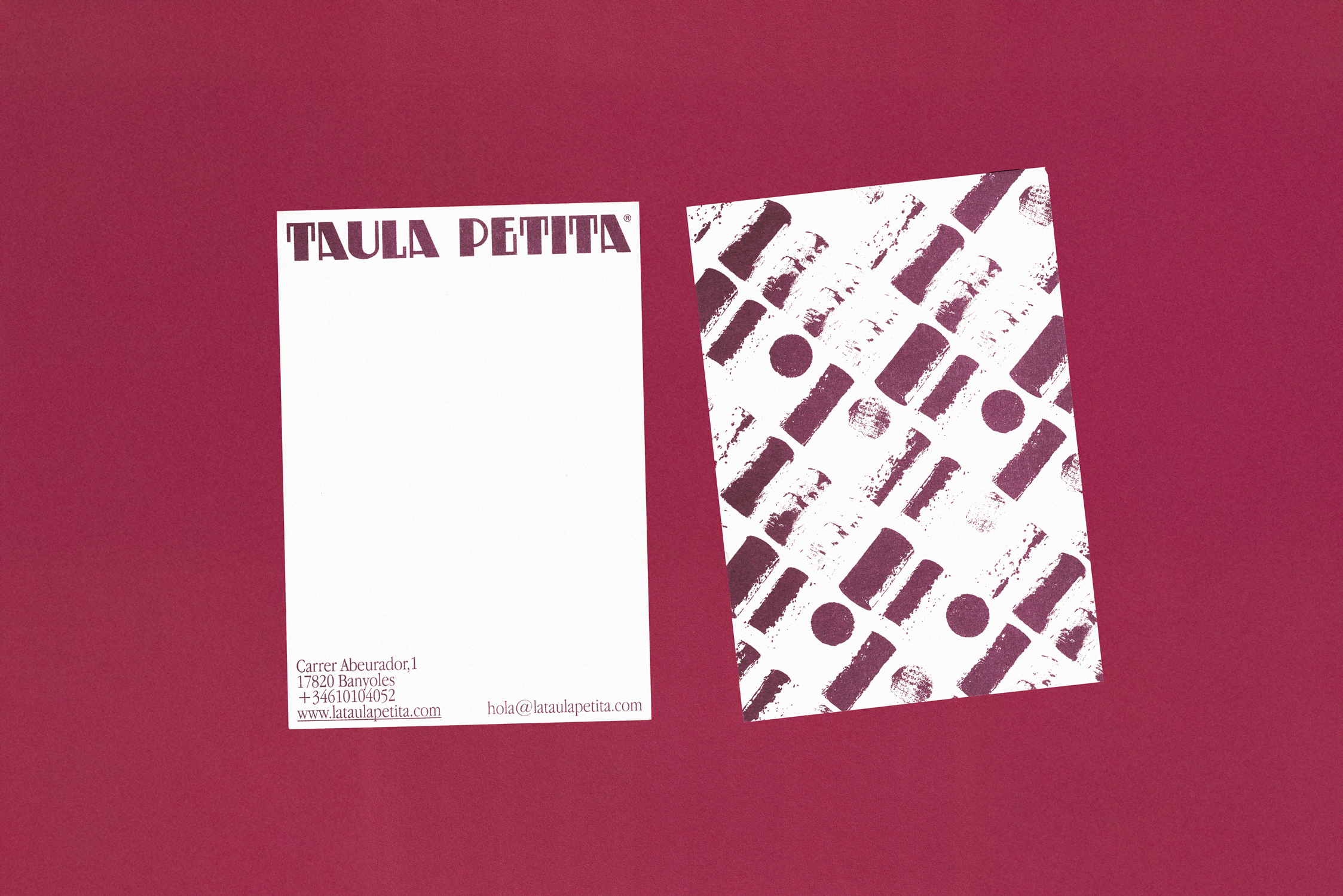 Taula Petita wine shop stationery design with graphic pattern