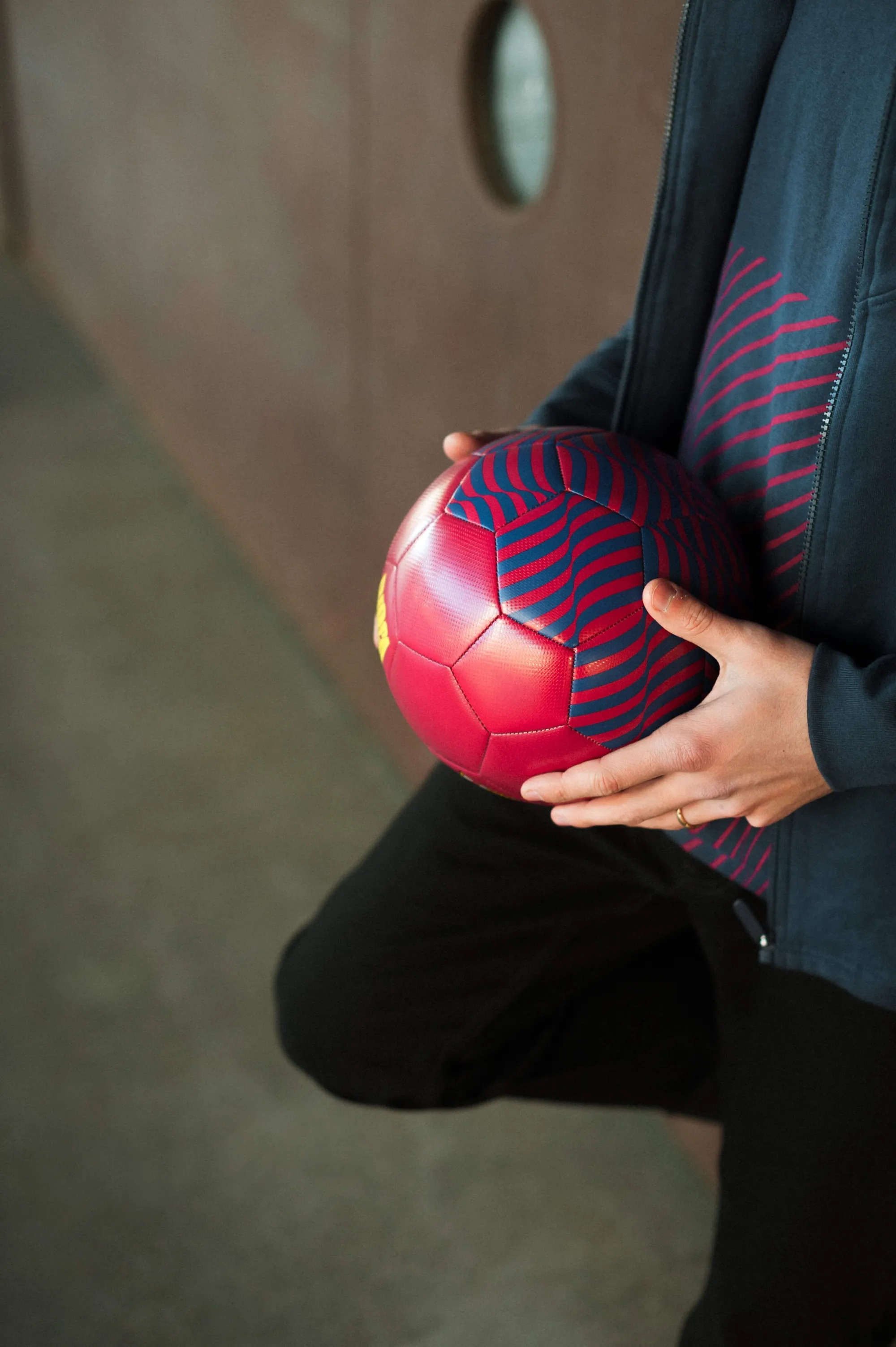 FC Barcelona fan culture streetwear portrait with football