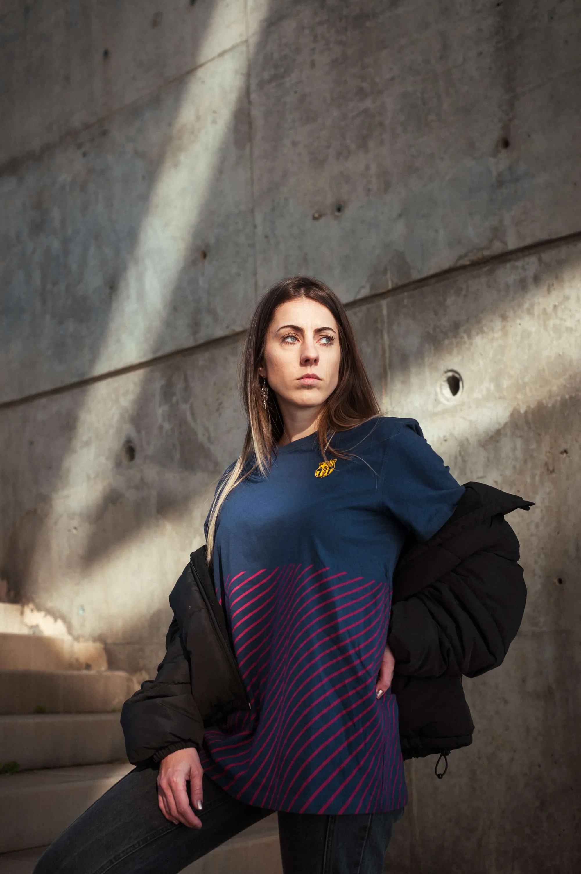 FC Barcelona inspired sportswear portrait in urban Barcelona setting