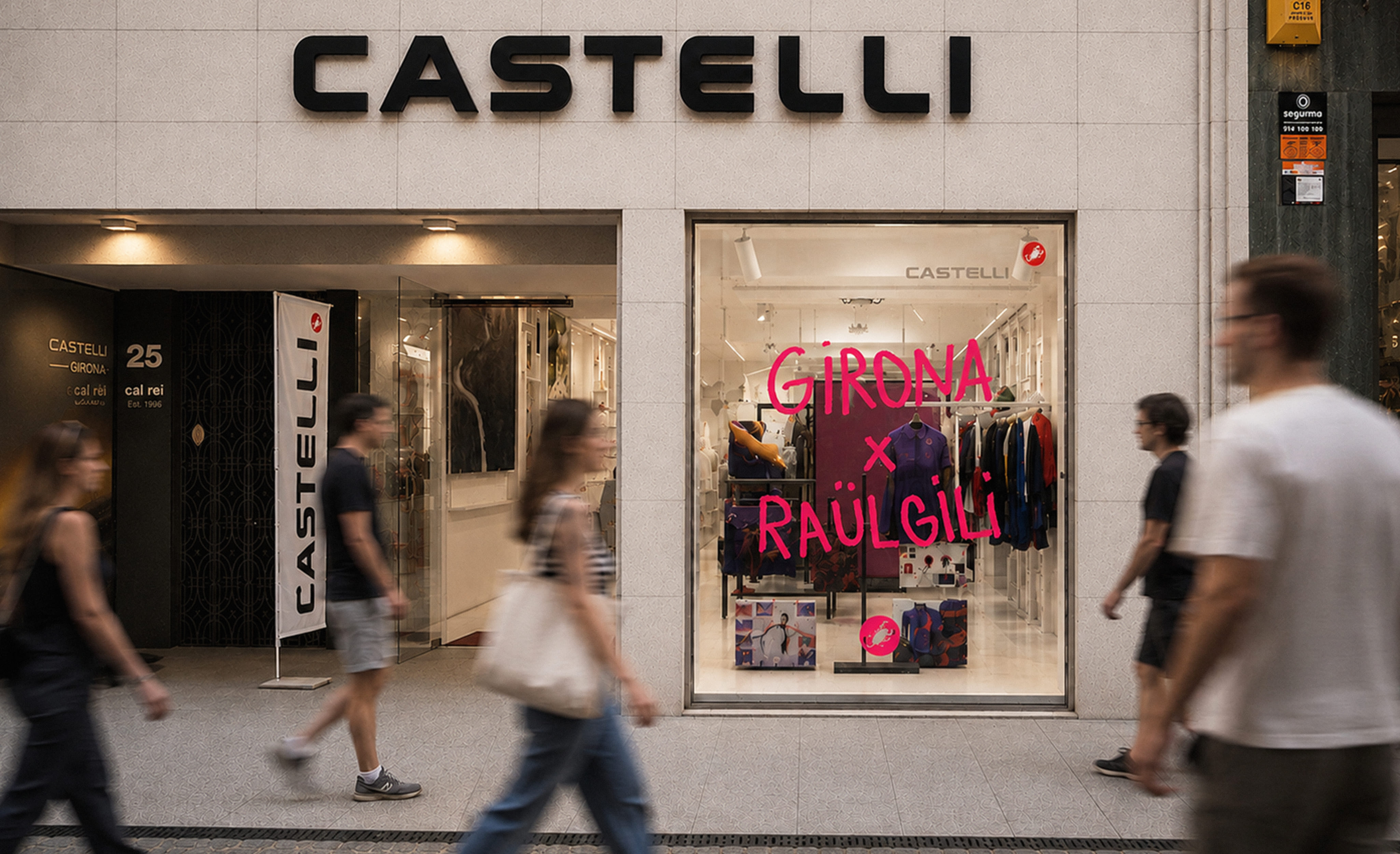 Castelli Girona store featuring the Girona x Raül Gili collection in the window