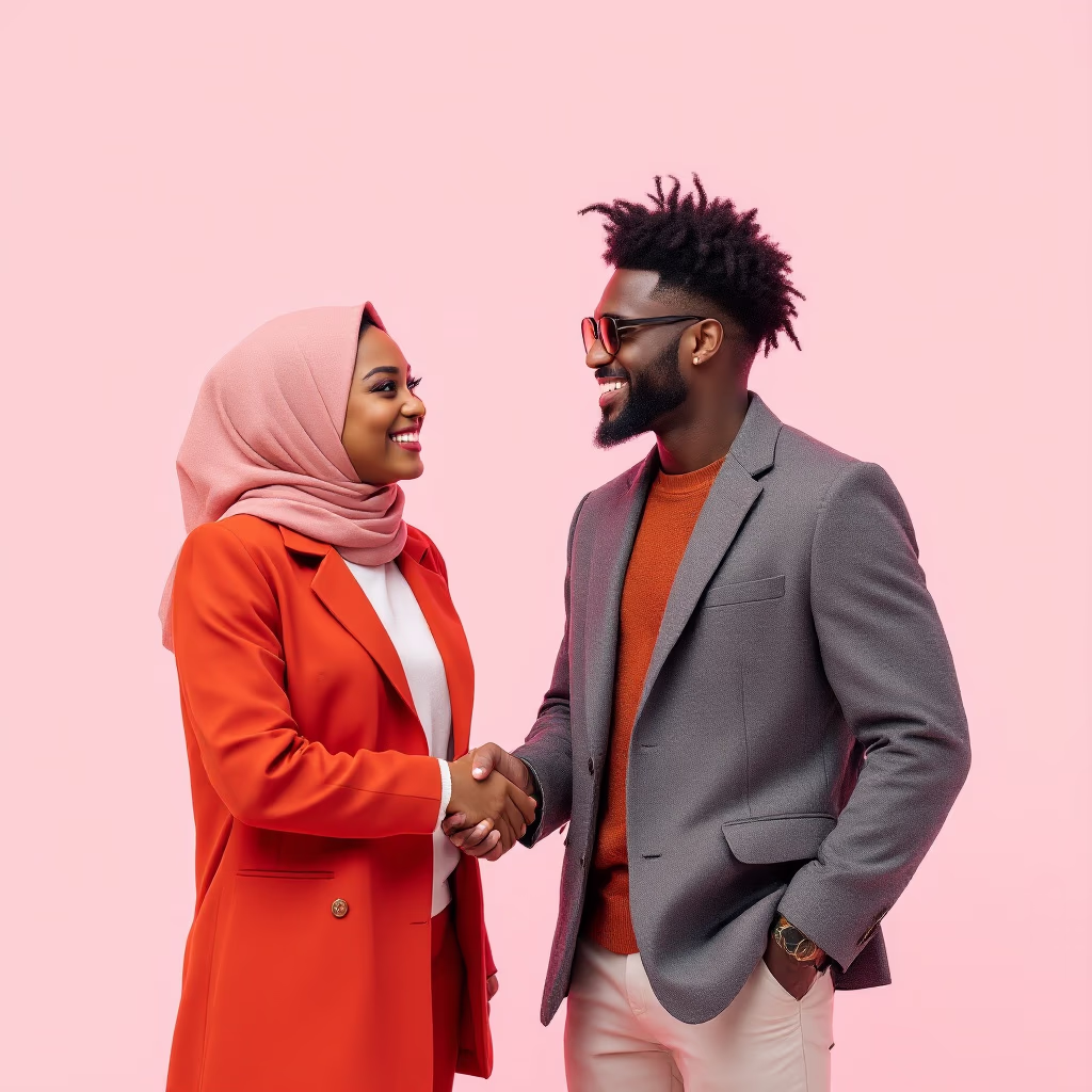 [headshot] image of satisfied customer shaking hands with company representative (for a fintech company)