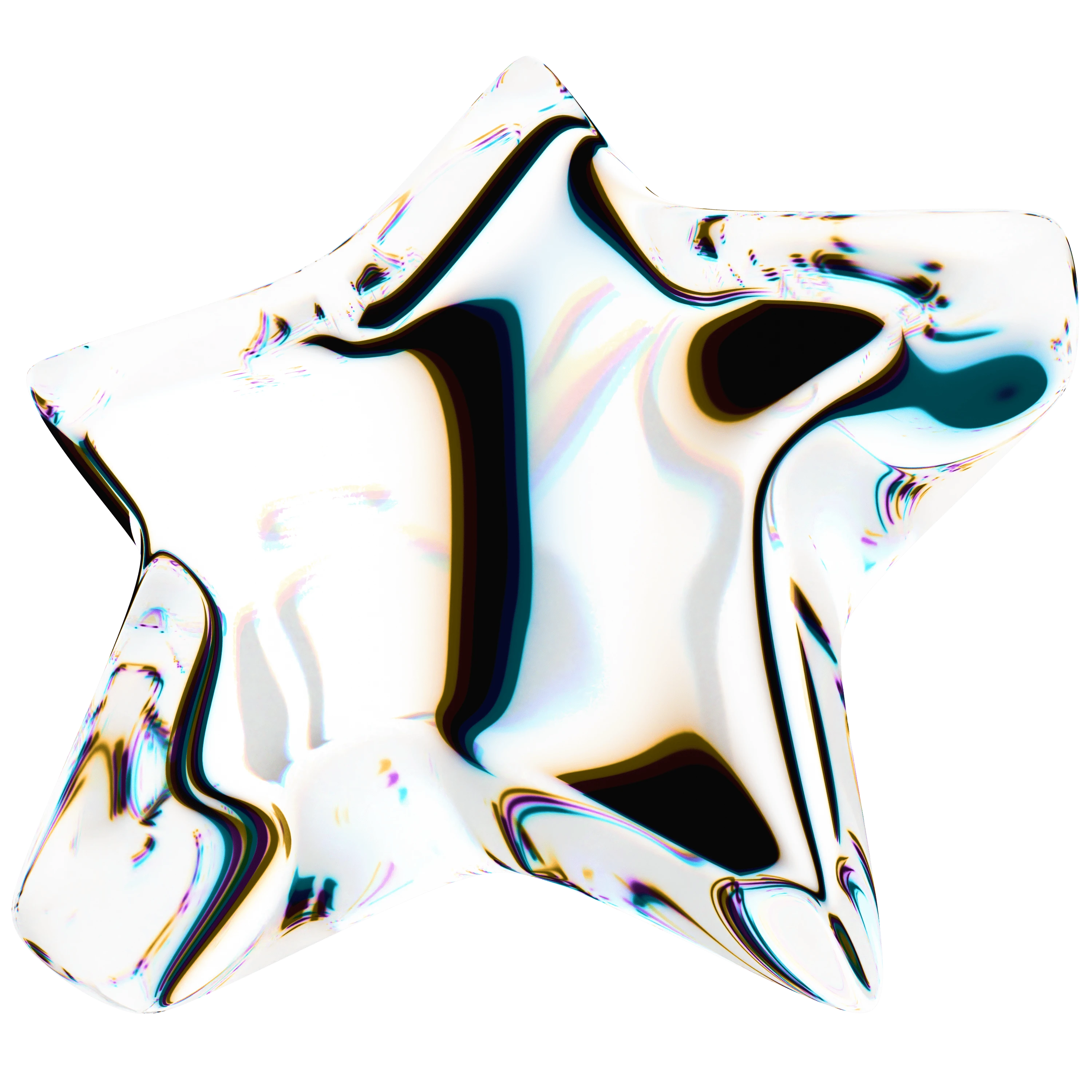 Étoile gonflée blanche avec des reflets noirs et bleus sur fond transparent.
