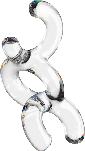 Sculpture formée de tubes noirs en verre transparent avec des reflets blancs, composant une structure incurvée abstraite.