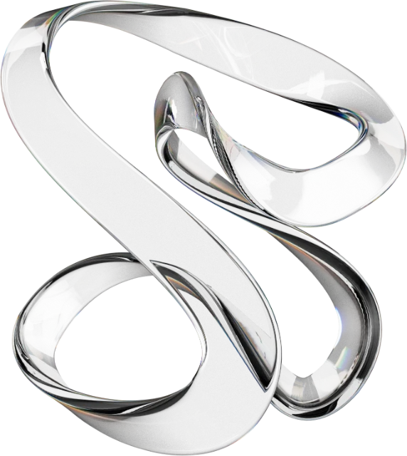 Forme abstraite en métal brillant noir et chrome en forme de ruban flexible torsadé sur un fond transparent.