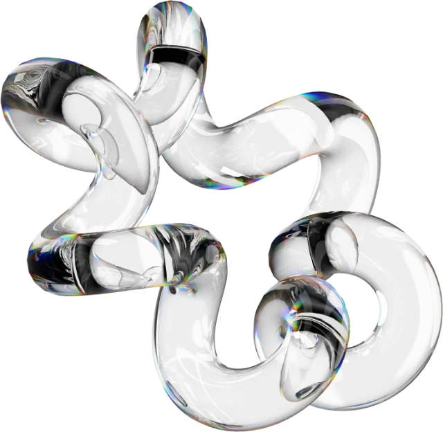 Une forme abstraite noire et blanche en 3D ressemblant à des tubes connectés et torsadés avec des reflets brillants sur fond transparent.