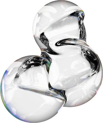 Sculpture abstraite en verre transparent et noir avec des formes fluides et des reflets lumineux.