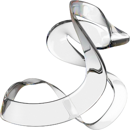 Sculpture abstraite noire et argentée formant une spirale et des boucles fluides, avec des reflets colorés sur une surface lisse et brillante.