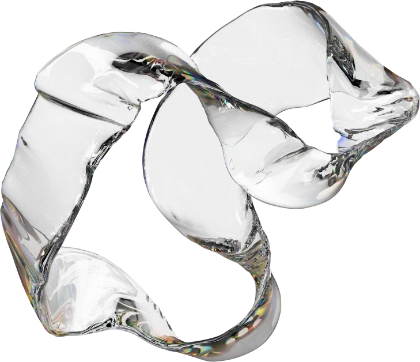 Ruban tordu transparent et réfléchissant avec des effets de lumière colorés sur fond transparent.