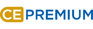 Logo with white letters 'CE' inside a gold rounded rectangle followed by the word 'PREMIUM' in blue uppercase letters.