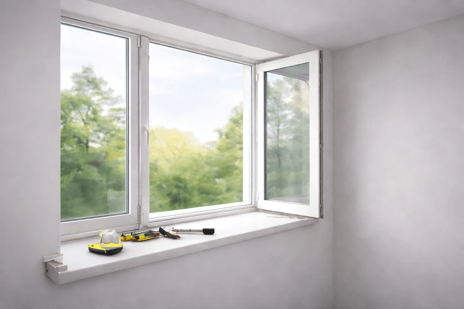 Modern renovierter Innenraum mit großen Fenstern nach Sanierung in Duisburg