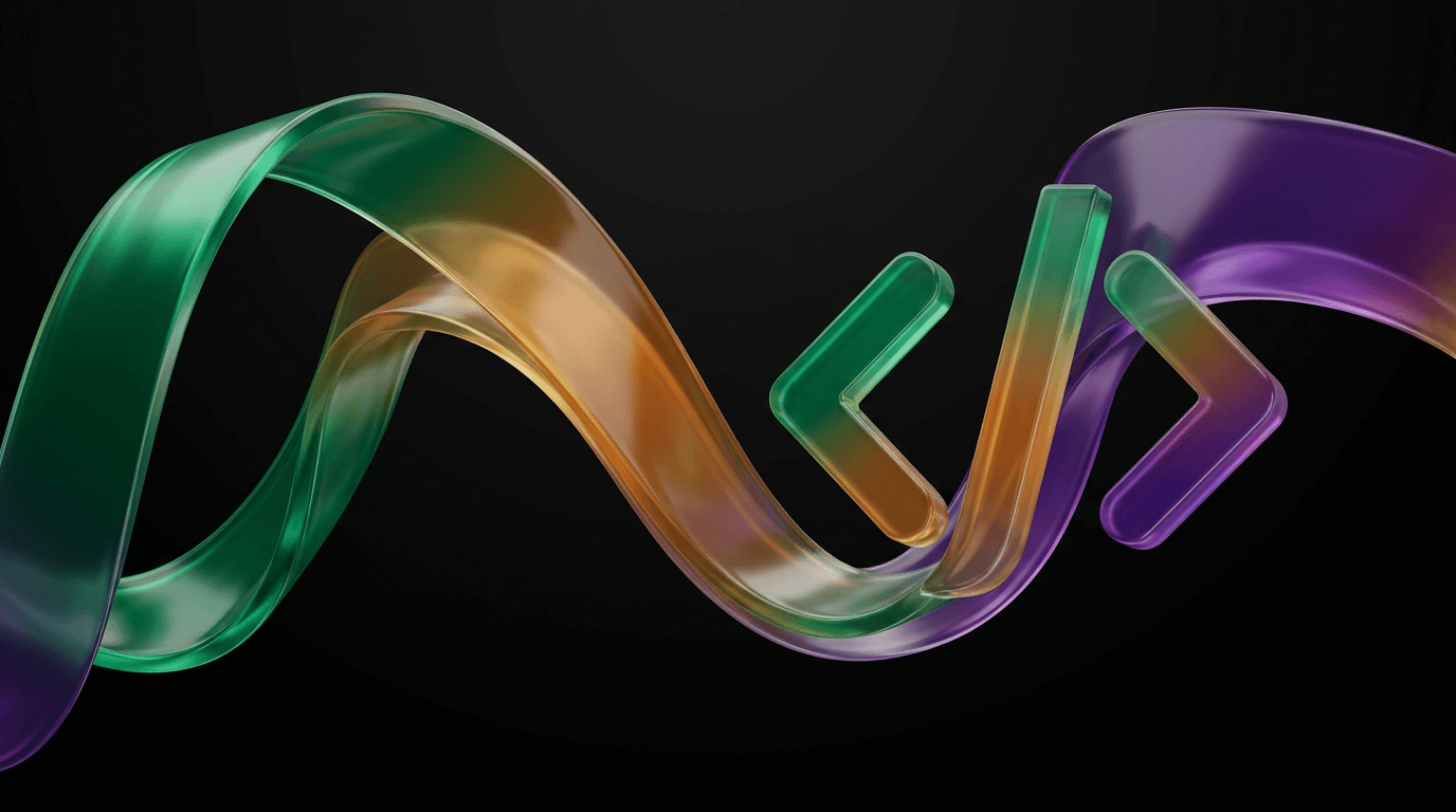 Yeşil, turuncu ve mor renklere sahip şeffaf, dalgalı kodlama sembolleri.